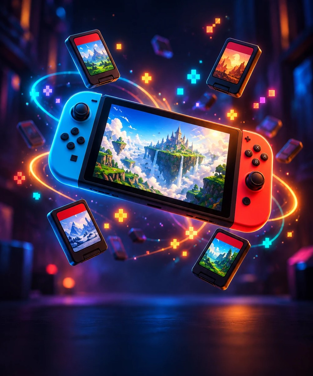 Nintendo eShop keys - neon gaming console artwork